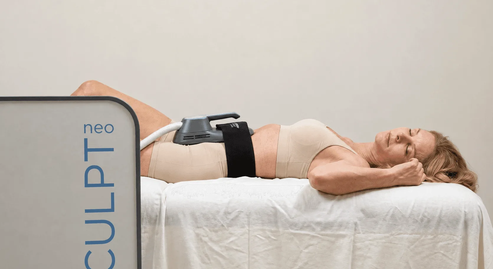 Patient receiving core strengthening with Emsculpt Neo in Camarillo, CA for lumbar spine support
