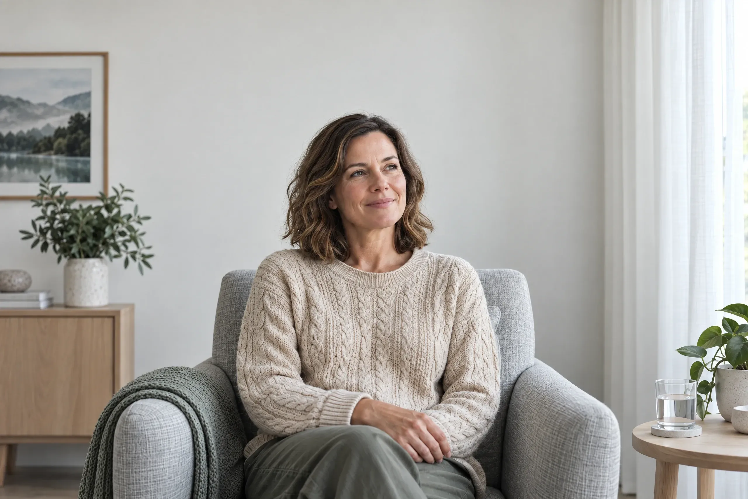 Adult sitting calmly during a mental wellness consultation at a non-surgical clinic in Camarillo, California