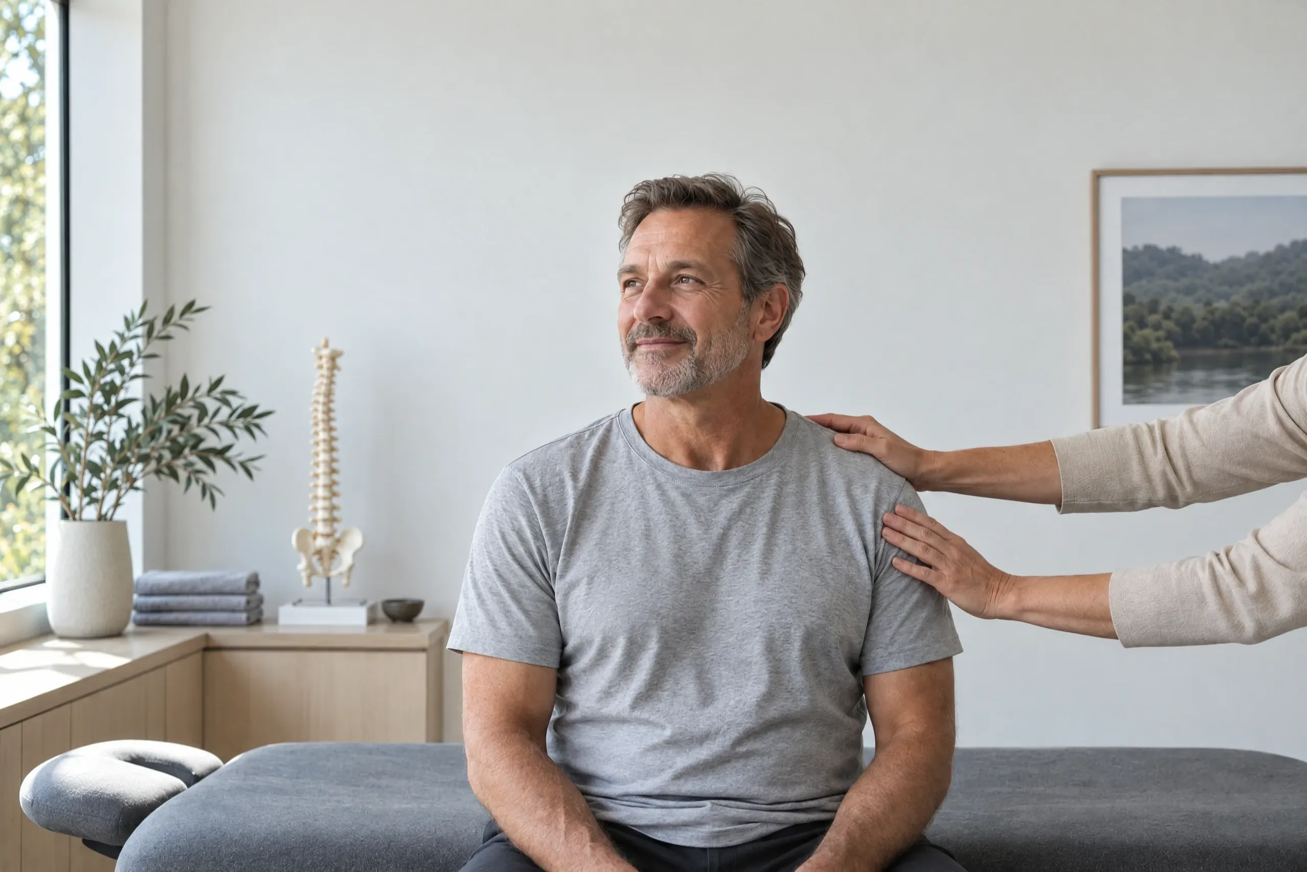 Adult patient talking with a chiropractor about ongoing back pain after spine surgery in Camarillo, CA