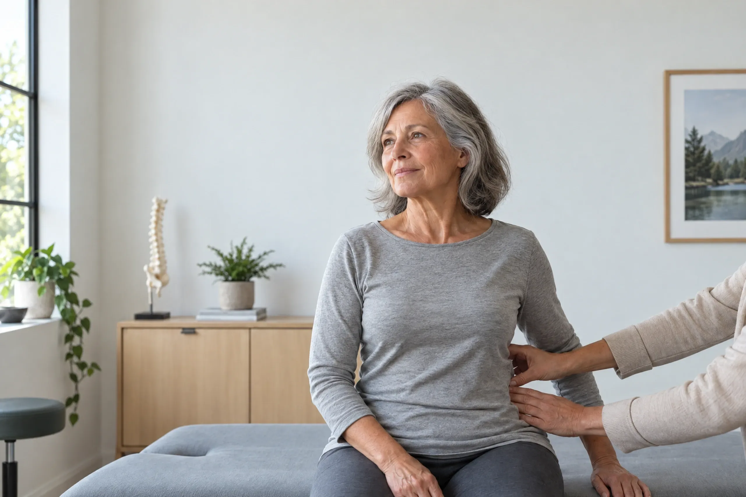 Older adult stretching a stiff lower back before spinal arthritis care at a Camarillo, CA spine clinic